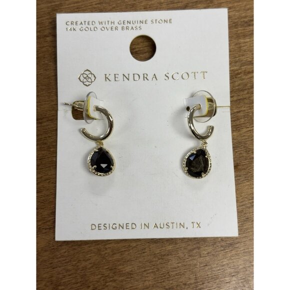 Kendra Scott Hugo Earrings Gold With Black Stone - Picture 1 of 3